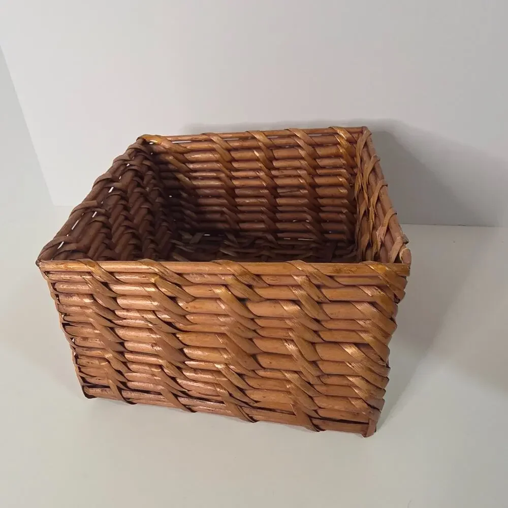 Brown Rectangular Wicker Storage Basket Rustic Farmhouse Organizer